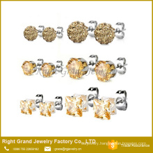 6mm 316L Stainless Steel Honey Peach Shamballa Earrings Cubic Zircon Ear Studs